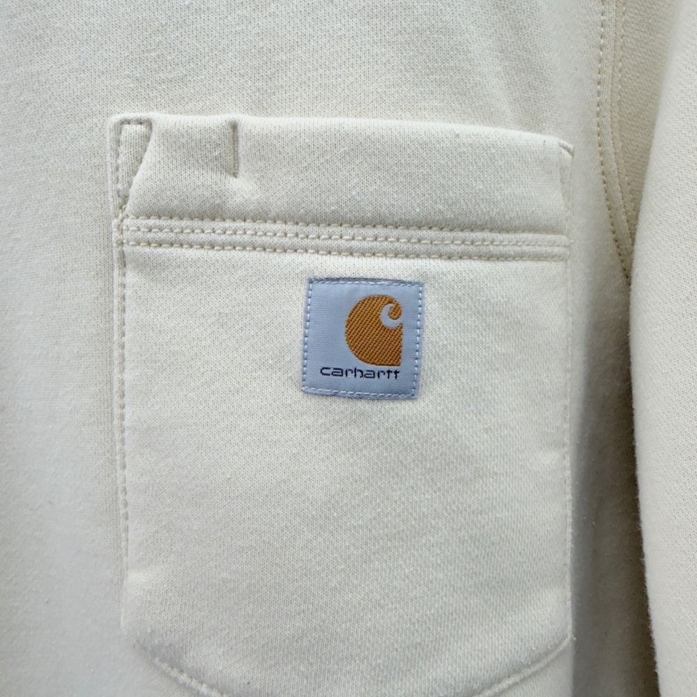 Carhartt Women's large 12 14 Relaxed Fit Cream Sweatshirt Pocket Pullover Logo - Picture 2 of 4